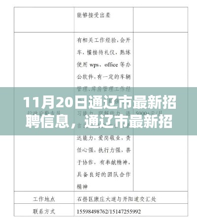 通辽市最新招聘信息概览,职场人的福音(11月20日更新)